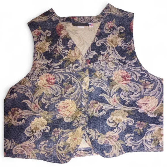 Orvis Vintage Floral Tapestry Vest Size XL EUC Made In The USA P2P 23 In - Picture 2 of 7